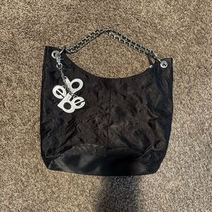bebe Black Shoulder Bag with Silver Chain
